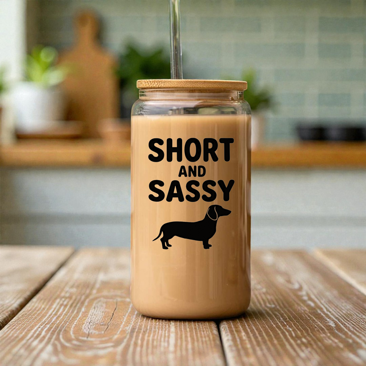 Short and Sassy Dachshund 16oz Glass Coffee Can 