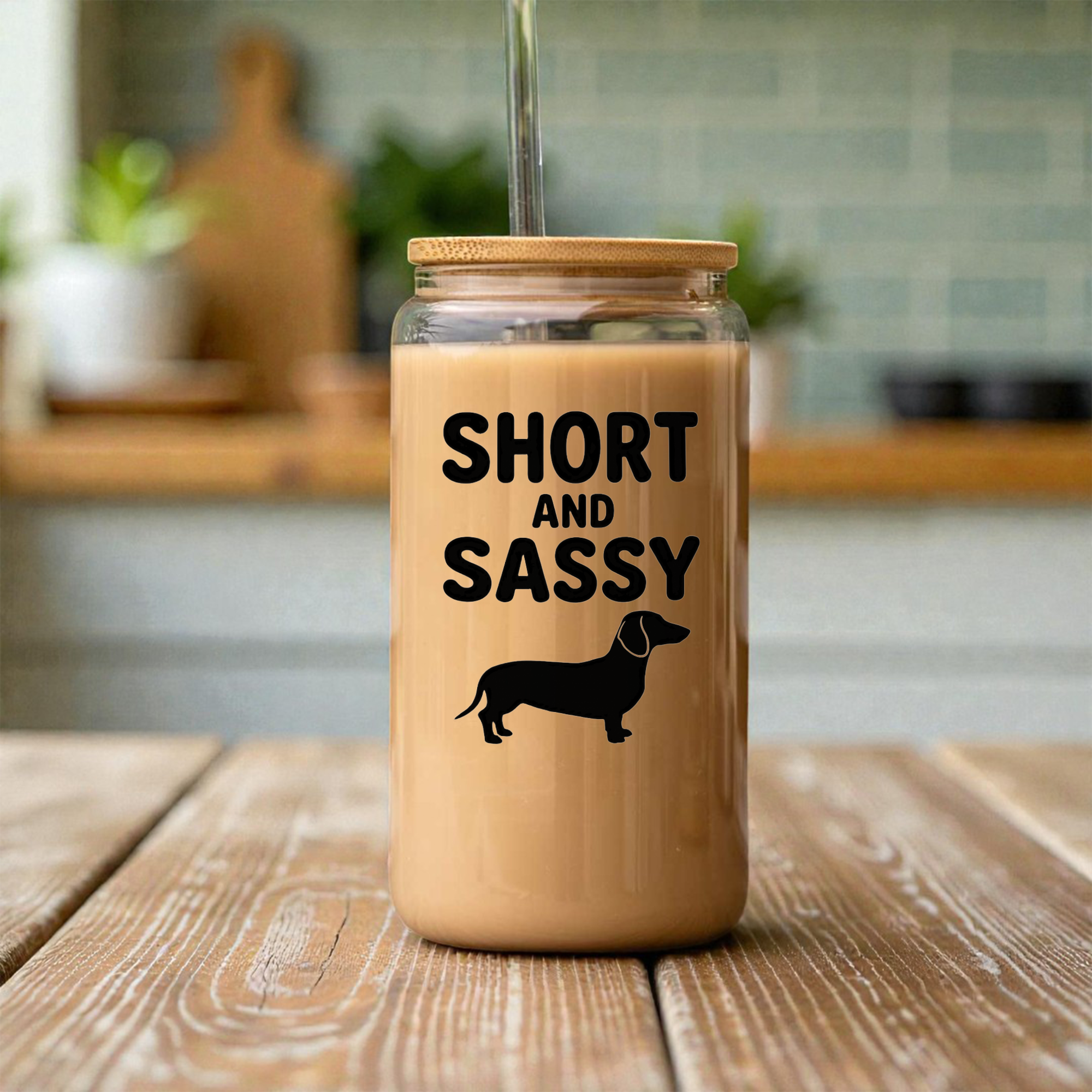 Short and Sassy Dachshund 16oz Glass Coffee Can 