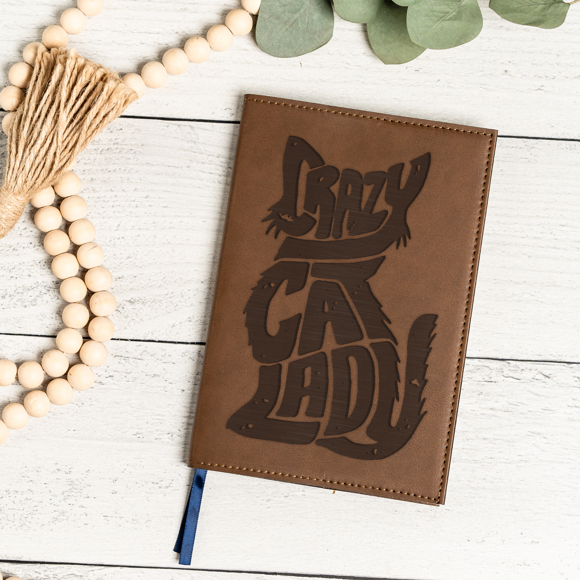 Leather Journal with Crazy Cat Lady Design, Handmade Writing Notebook, Gift for Cat Lovers