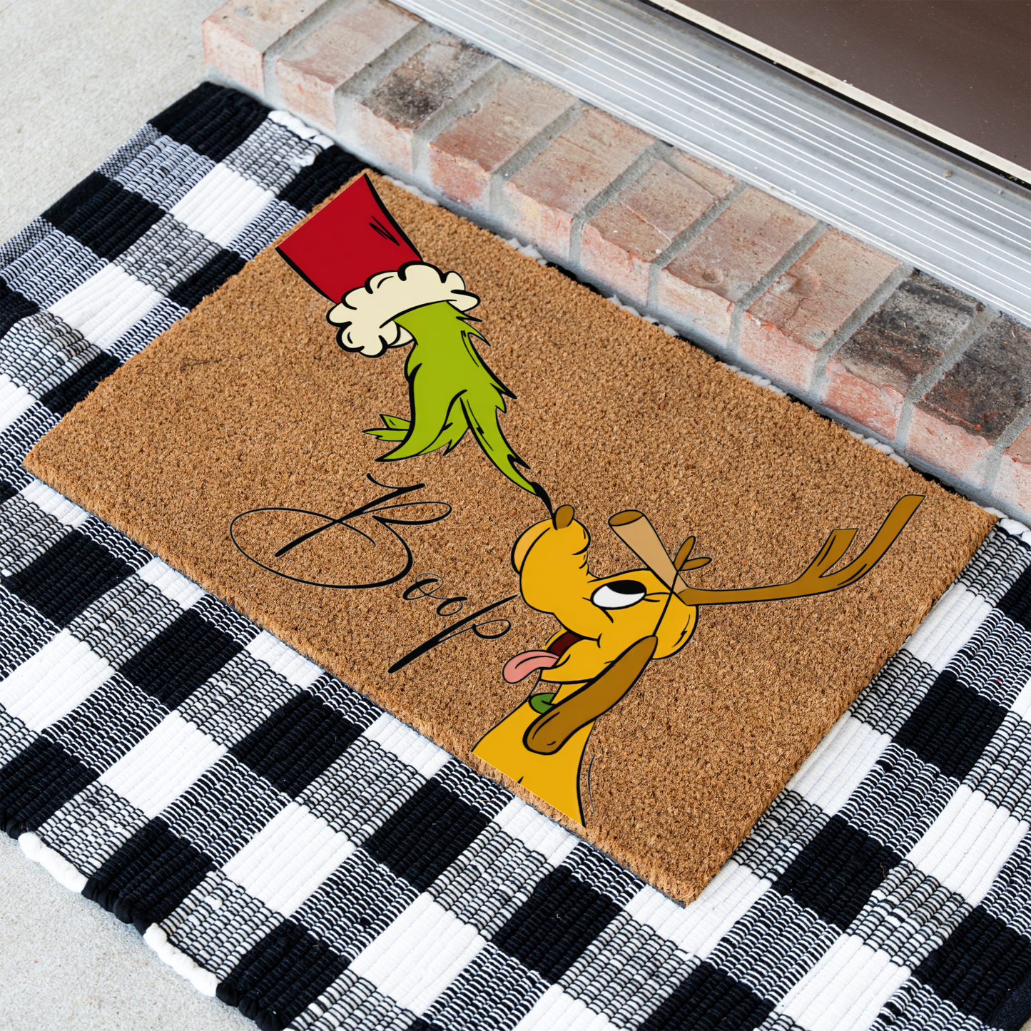 Christmas Doormat, Funny Holiday Welcome Mat, Grinch Inspired Entryway Rug, Indoor Outdoor Decor