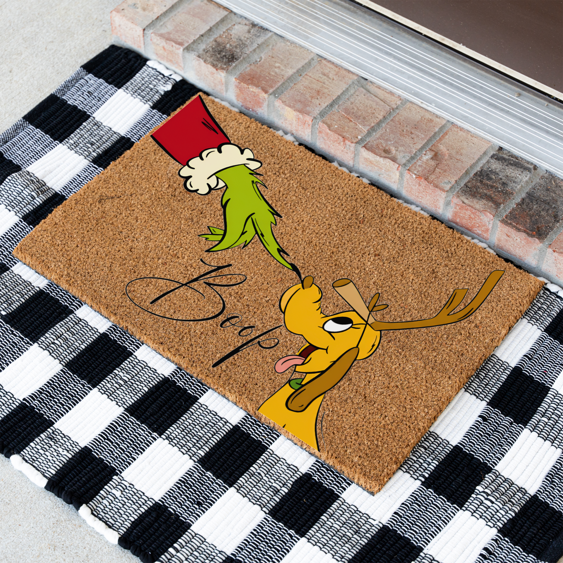 Christmas Doormat, Funny Holiday Welcome Mat, Grinch Inspired Entryway Rug, Indoor Outdoor Decor