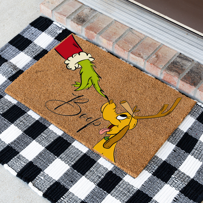 Christmas Doormat, Funny Holiday Welcome Mat, Grinch Inspired Entryway Rug, Indoor Outdoor Decor