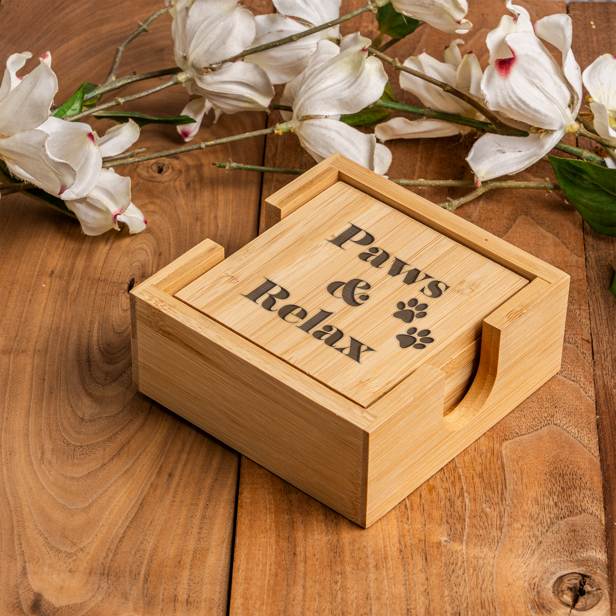 Paws & Relax Bamboo Coaster Set