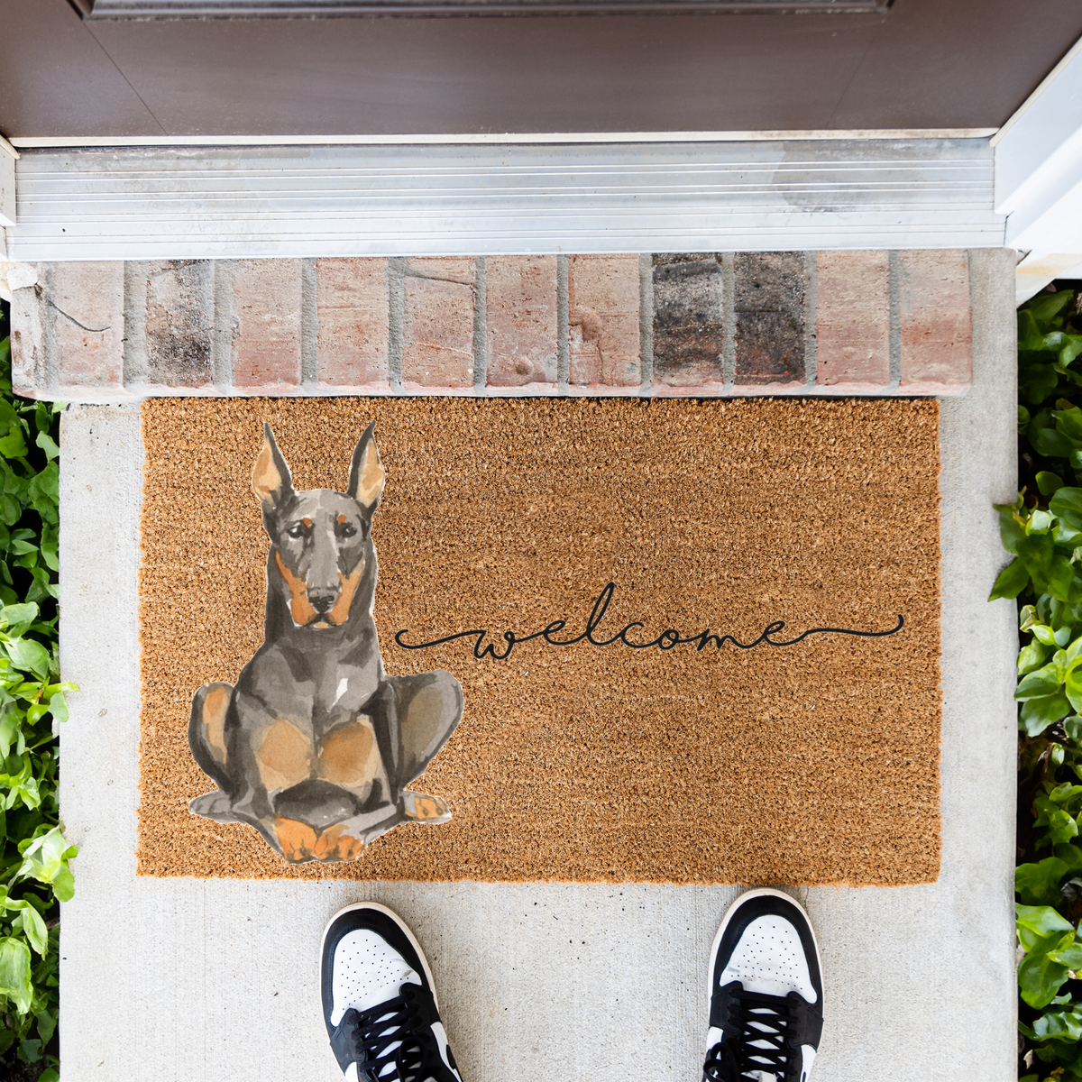 Doberman Doormat, Doberman Welcome Mat, Doberman Lover Gift, Dog Front Door Mat, Doberman Mom Gift, Watercolor Dog Porch Home Decor