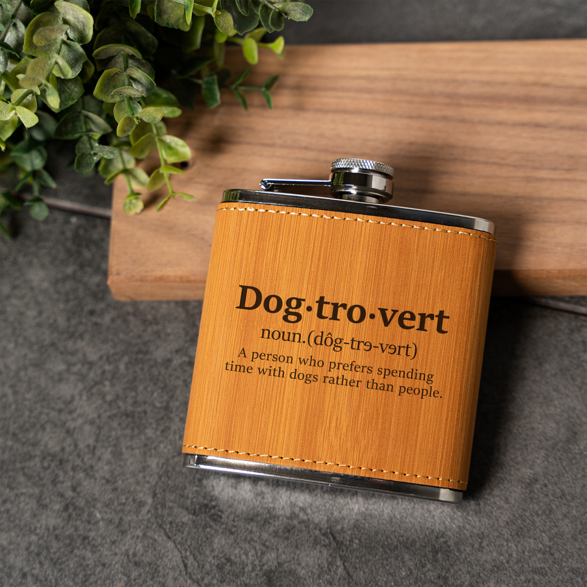 Leather Wrapped Flask 6oz Dog Lover Gift, Dog Trovert Flask for Pet Enthusiasts