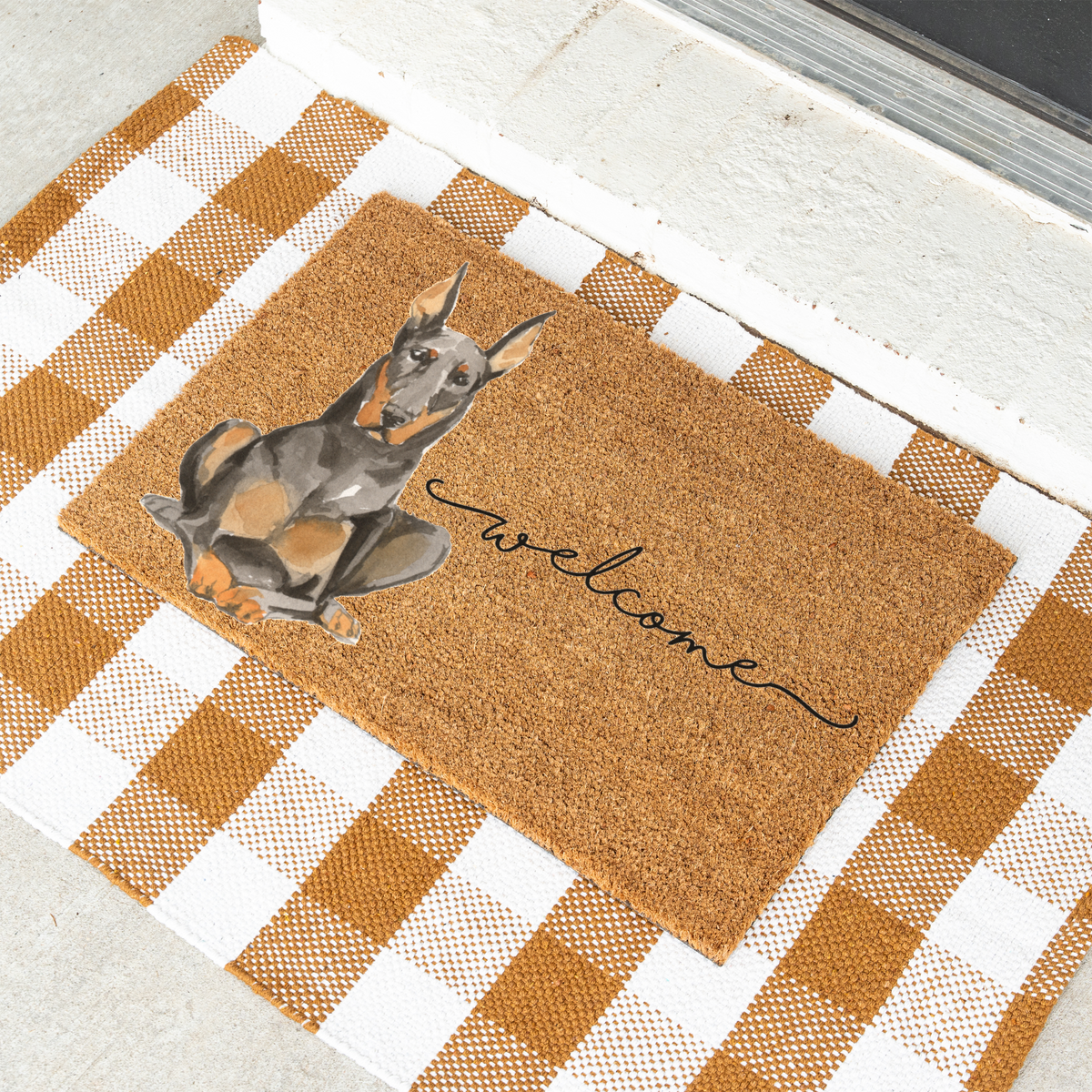Doberman Doormat, Doberman Welcome Mat, Doberman Lover Gift, Dog Front Door Mat, Doberman Mom Gift, Watercolor Dog Porch Home Decor