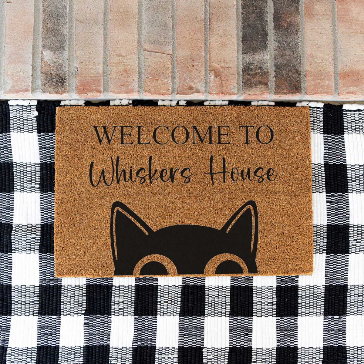 Personalized Cat Welcome Mat, Custom Cat Doormat, Welcome to Whiskers House Mat, Cat Lover Gift, Custom Pet Name Front Door Decor