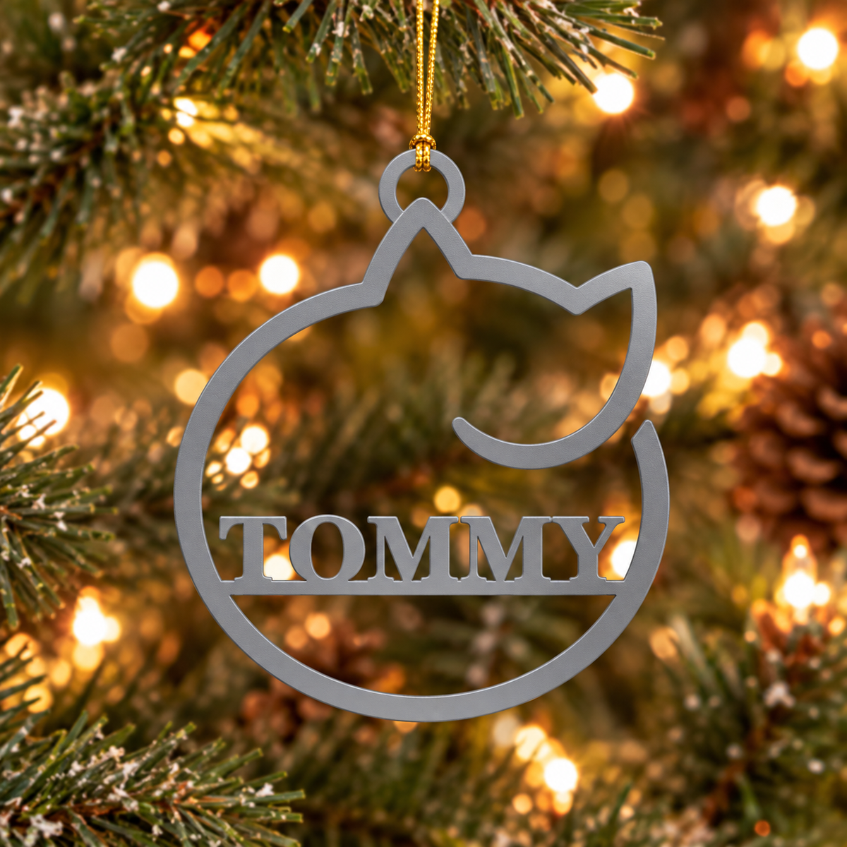 Custom Cat Name Metal Christmas Ornament