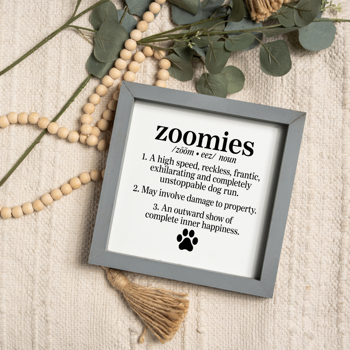 Funny Dog Zoomies Sign, Dog Lover Gift, Zoomies Definition Wall Decor, Pet Parent Gift, Framed Dog Sign, Funny Dog Home Decor, Paw Print
