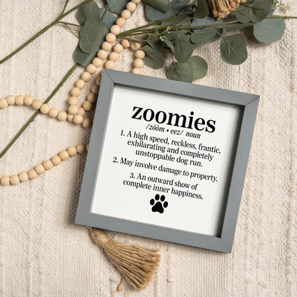 Funny Dog Zoomies Sign, Dog Lover Gift, Zoomies Definition Wall Decor, Pet Parent Gift, Framed Dog Sign, Funny Dog Home Decor, Paw Print