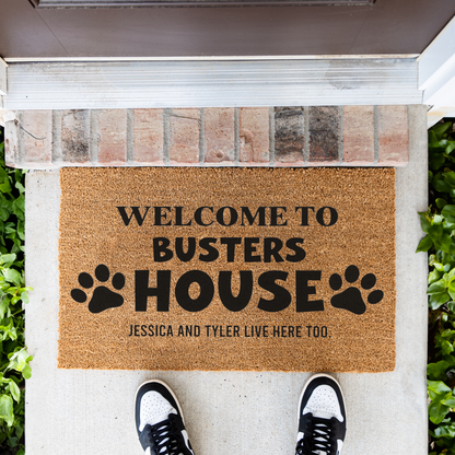 Personalized Dog Doormat, Welcome to Busters House Mat, Custom Dog Name Door Mat, Funny Pet Lover Gift, Dog Mom Housewarming Decor