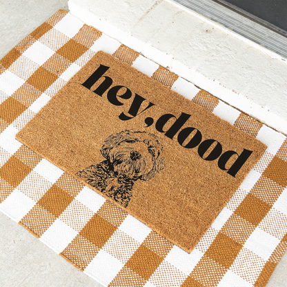 Hey Dood Dog Doormat, Funny Welcome Mat for Dog Lovers, Indoor Outdoor Decor, Doodle Doormat