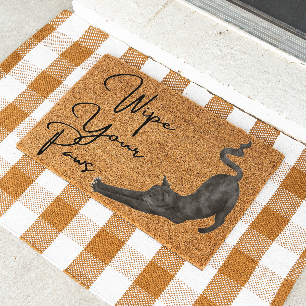 Funny Cat Doormat, Wipe Your Paws Welcome Mat, Black Cat Stretching Door Mat, Cat Lover Gift, Pet Owner Entryway Decor, Housewarming Gift