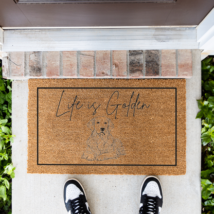 Life Is Golden Funny Dog Doormat, Dog Welcome Doormat, Funny Housewarming Gift, Modern Entryway Rug for Indoor Outdoor, Golden Retriever
