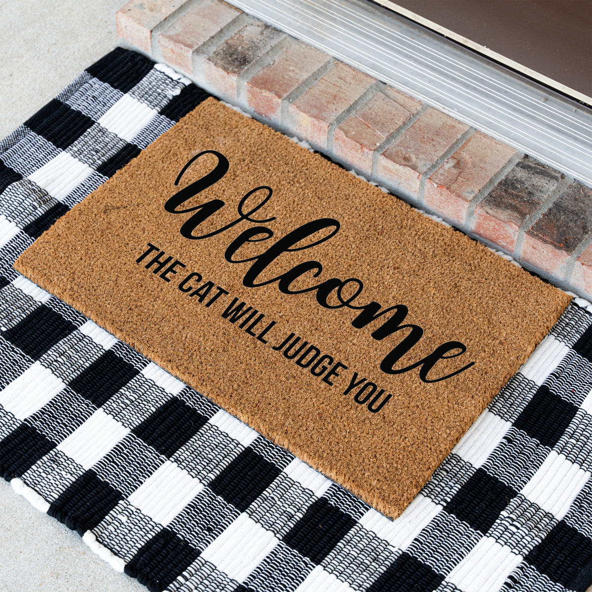 Welcome The Cat Will Judge You Doormat, Funny Cat Welcome Mat, Cat Lover Gift, Cat Owner Door Mat, Humorous Housewarming Front Door Decor