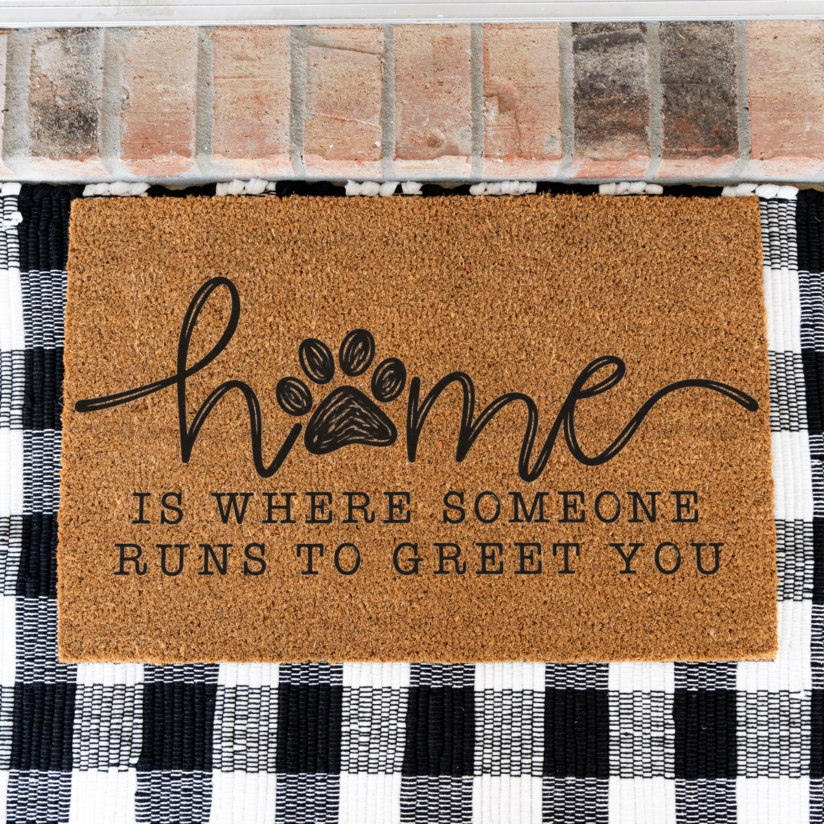 Funny Dog Welcome Doormat, Home Is Where Someone Runs to Greet You, Dog Lover Front Door Mat, Cute Paw Print Porch Decor, Dog Mom Gift