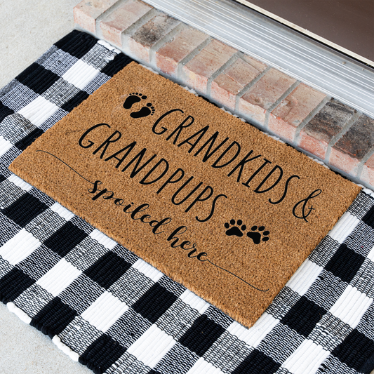 Grandkids Grandpups Spoiled Here Doormat, Perfect Gift for Pet Lovers and Grandparents, Dog Doormat