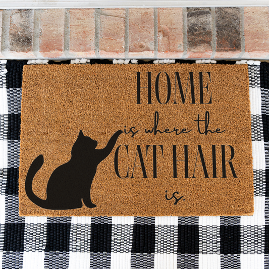 Home Is Where the Cat Hair Is Doormat, Funny Cat Welcome Mat, Cat Lover Gift, Black Cat Door Mat, Pet Owner Housewarming Front Door Decor