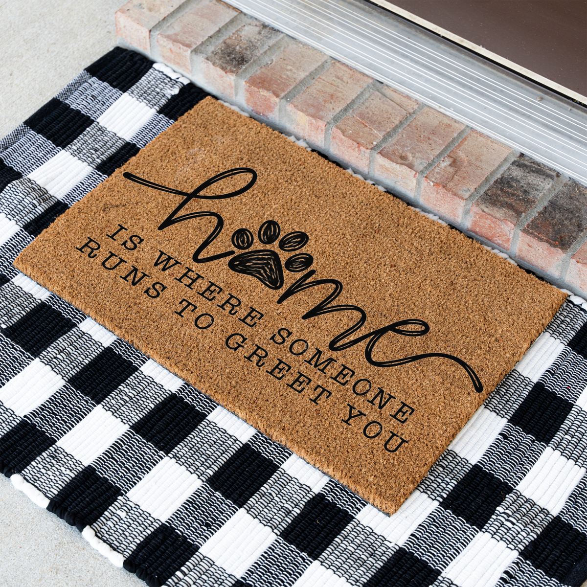 Funny Dog Welcome Doormat, Home Is Where Someone Runs to Greet You, Dog Lover Front Door Mat, Cute Paw Print Porch Decor, Dog Mom Gift
