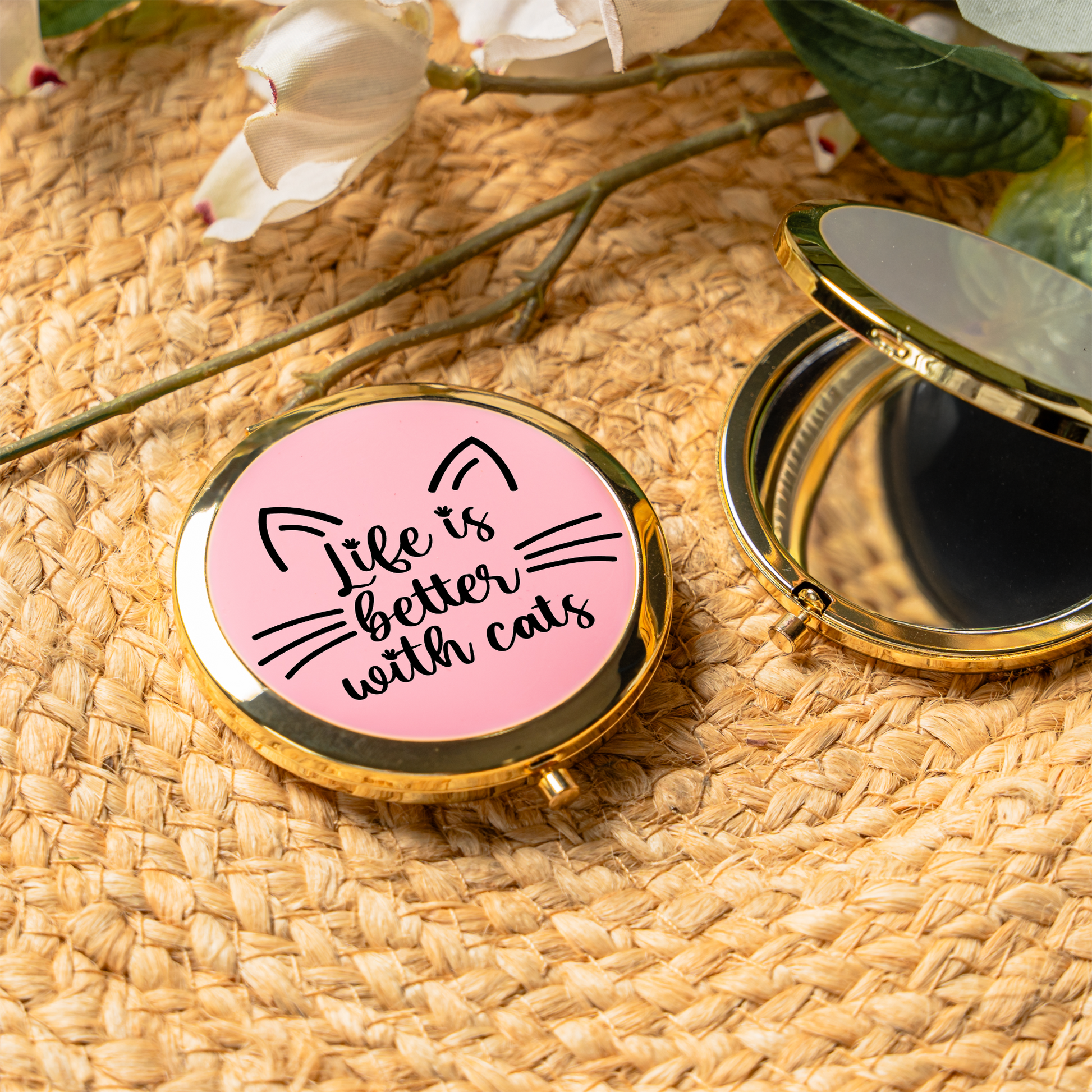 Life Is Better With Cats Compact Mirror | Cat Lover Makeup Mirror | Cat Mom Gift | Purse Mirror | Cute Feline Pocket Mirror | Pet Lover Gift