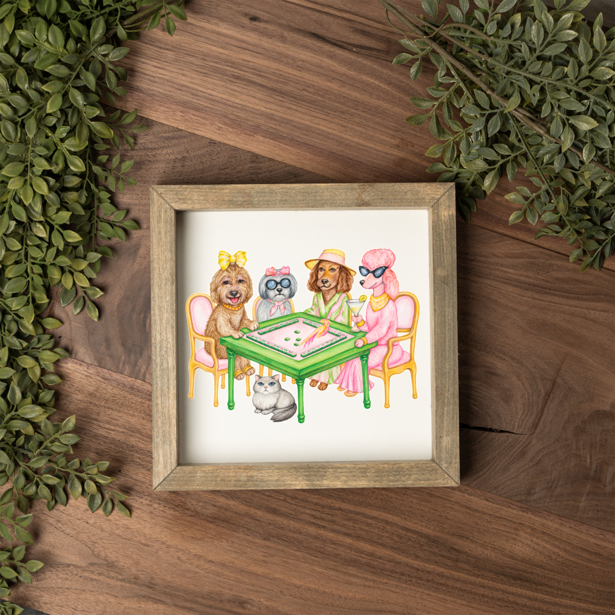 Mahjong Dog Wall Art, Mahjong Ladies Dog Sign, Funny Mahjong Room Decor, Dog Lover Gift, Framed Wooden Sign, Game Night Hostess Gift