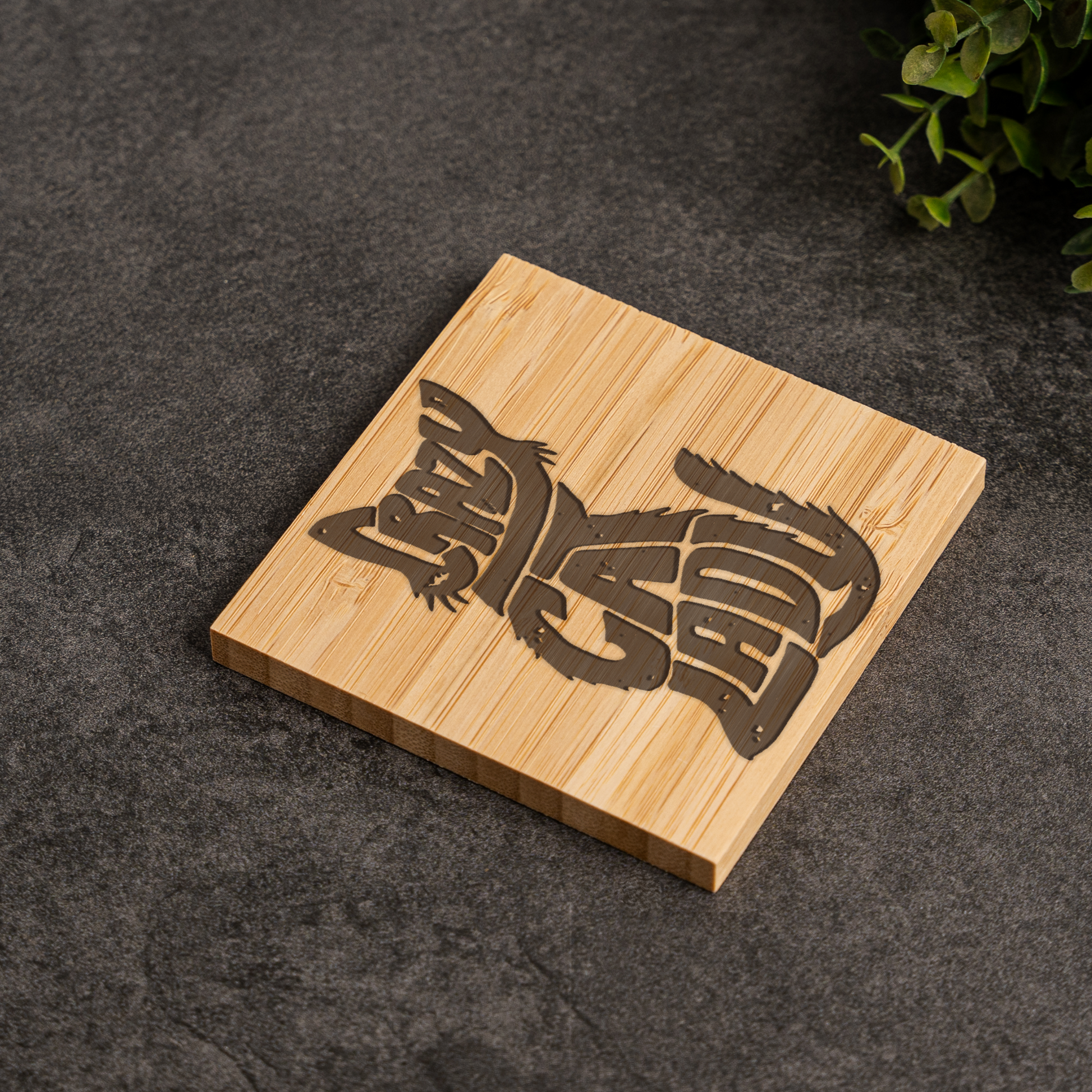 Bamboo Coaster Set With Holder, Crazy Cat Lady Design, Eco-Friendly Drink Coasters for Cat Lovers