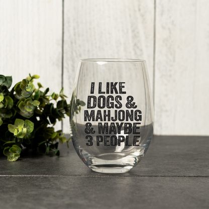Funny Mahjong Wine Glass, I Like Dogs and Mahjong Glass, Mahjong Lover Gift, Dog Lover Gift, Game Night Glass, Funny Stemless Wine Glass