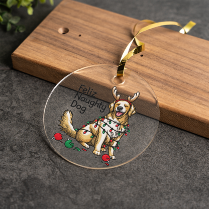 Feliz Naughty Dog Christmas Ornament, Funny Dog Ornament, Christmas Dog Lover Gift, Reindeer Dog Holiday Ornament, Pet Owner Xmas Decor