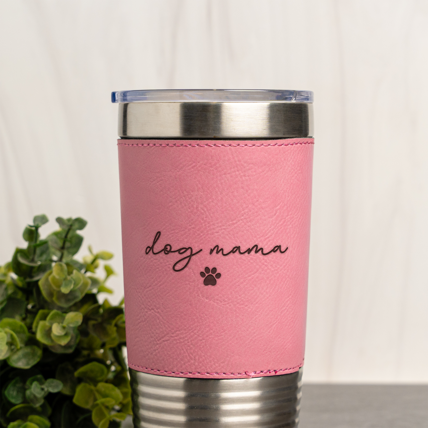 20oz Leather Wrapped Tumbler, Dog Mama Design, Insulated Travel Mug