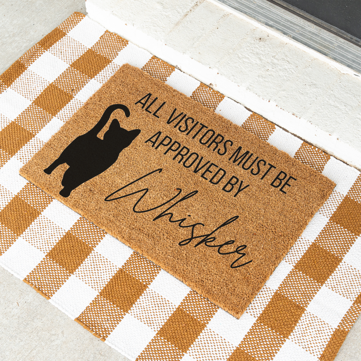 Personalized Cat Doormat, Custom Cat Name Welcome Mat, All Visitors Must Be Approved By Cat Mat, Funny Cat Lover Gift, Pet Owner Door Decor