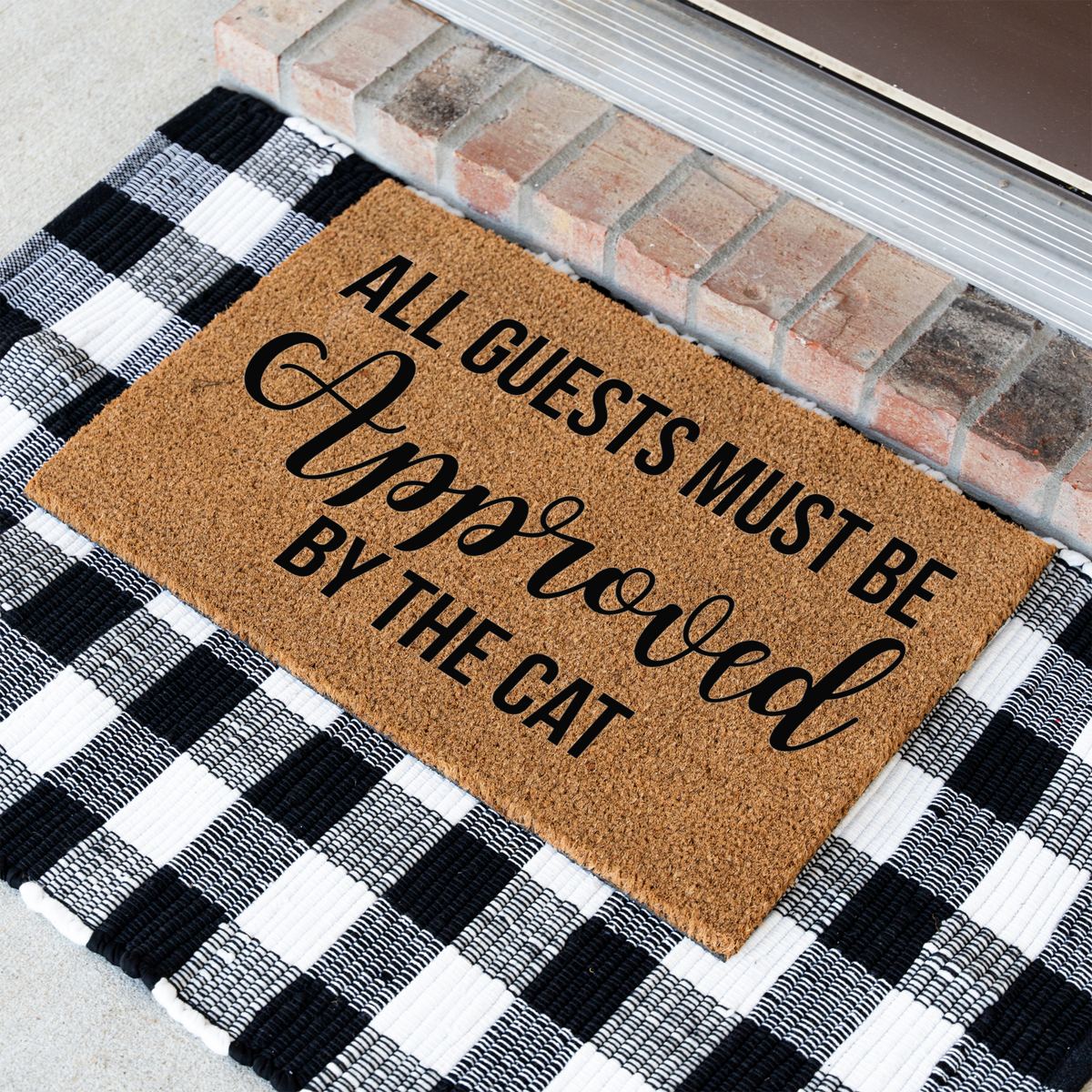 Funny Cat Doormat, All Guests Must Be Approved by the Cat, Cat Lover Welcome Mat, Humorous Front Door Decor, Cat Owner Housewarming Gift