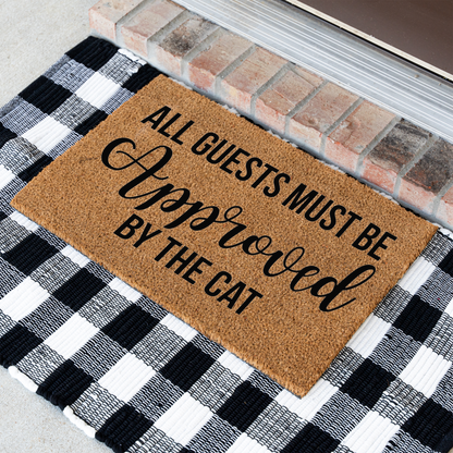 Funny Cat Doormat, All Guests Must Be Approved by the Cat, Cat Lover Welcome Mat, Humorous Front Door Decor, Cat Owner Housewarming Gift