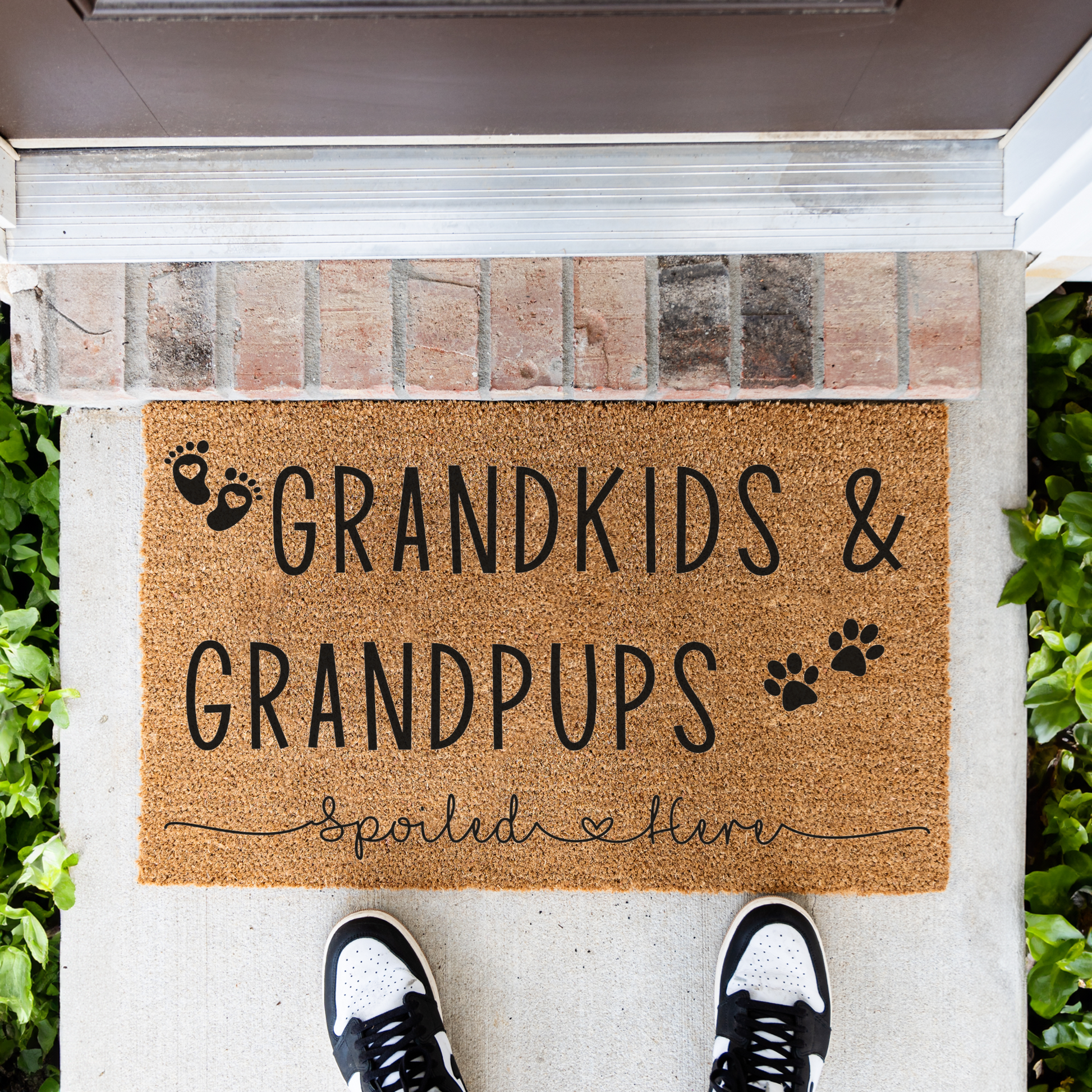 Grandkids and Grandpups Spoiled Here Doormat, Funny Doormat, Funny Welcome Mat, Durable Outdoor Rug for Entryway and Porch