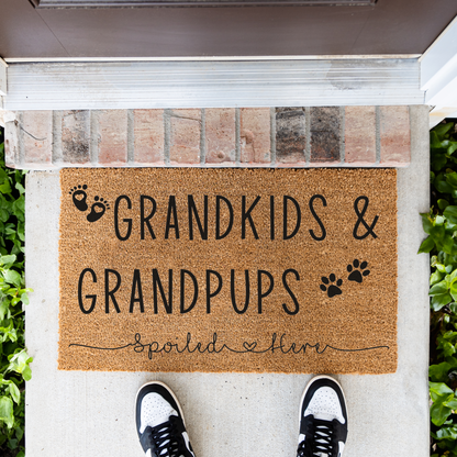 Grandkids and Grandpups Spoiled Here Doormat, Funny Doormat, Funny Welcome Mat, Durable Outdoor Rug for Entryway and Porch