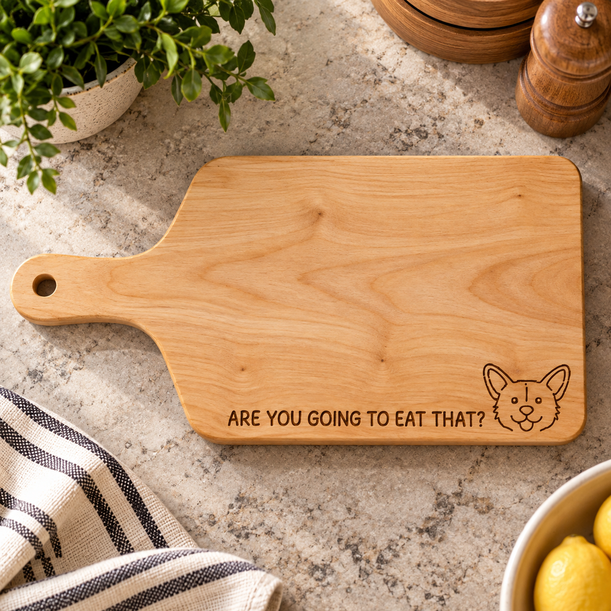 Are You Going To Eat That? Dog Customizable Paddle Cutting Board
