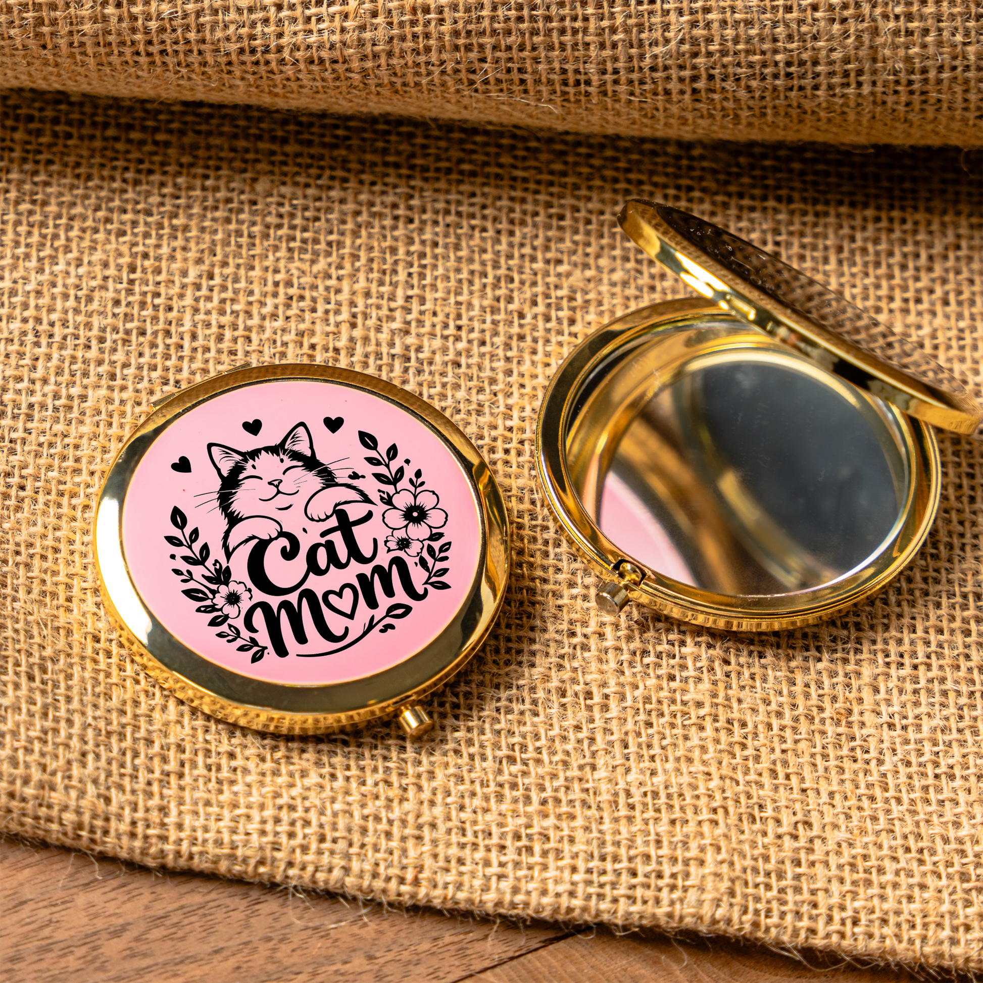 Floral Cat Mom Makeup Mirro