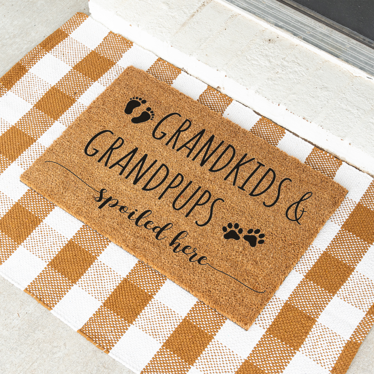 Grandkids Grandpups Spoiled Here Doormat, Perfect Gift for Pet Lovers and Grandparents, Dog Doormat