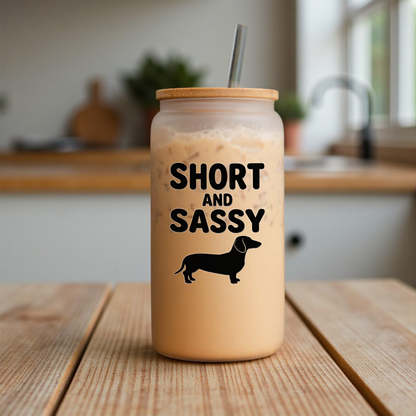 Short and Sassy Dachshund 16oz Glass Coffee Can 