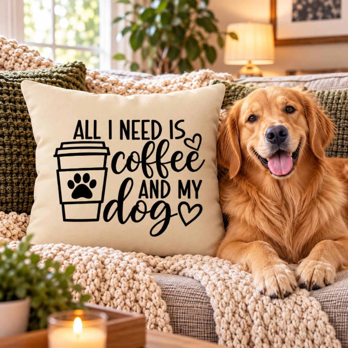 All I Need is Coffee and My Dog Pillow Cover