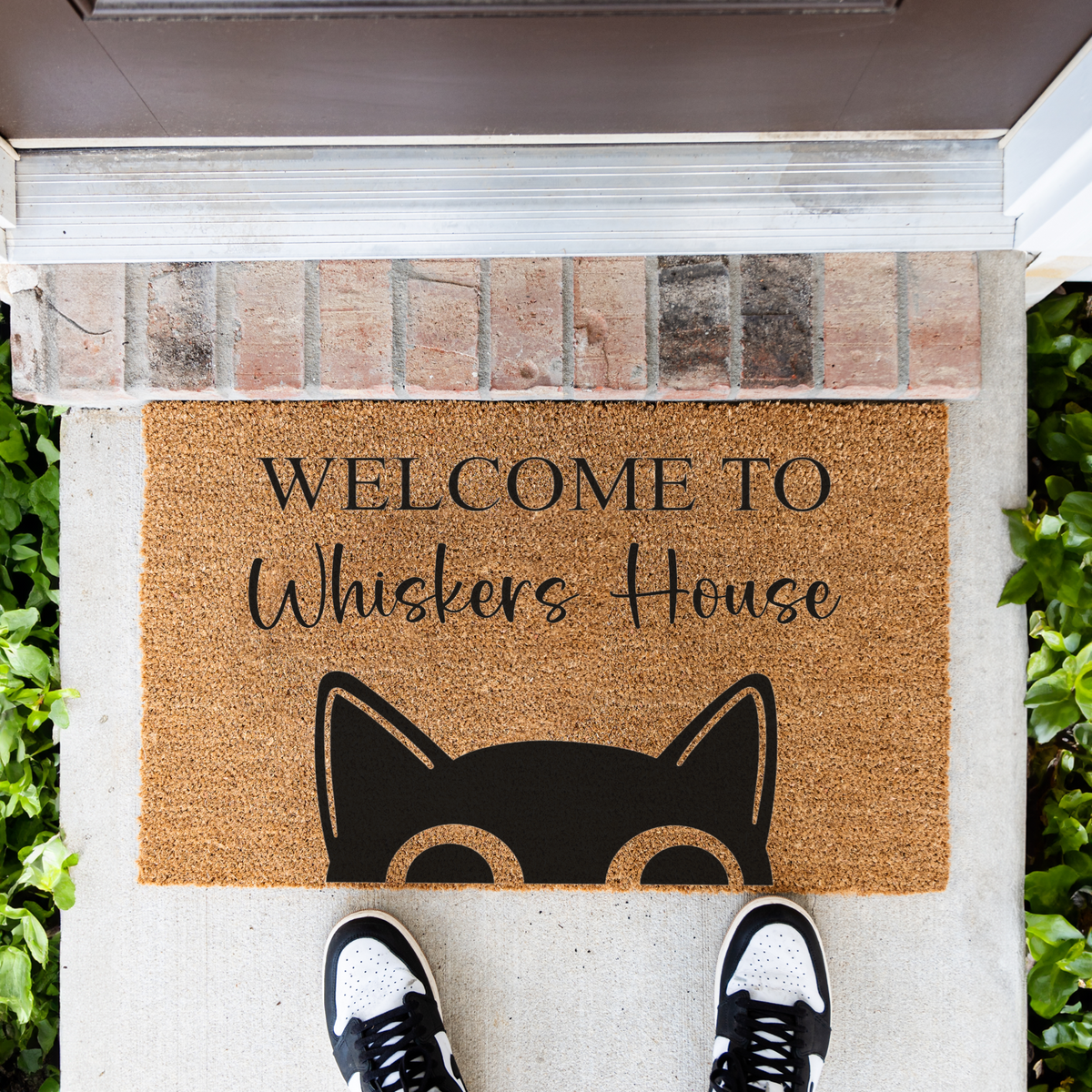 Personalized Cat Welcome Mat, Custom Cat Doormat, Welcome to Whiskers House Mat, Cat Lover Gift, Custom Pet Name Front Door Decor