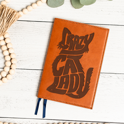 Leather Journal with Crazy Cat Lady Design, Handmade Writing Notebook, Gift for Cat Lovers