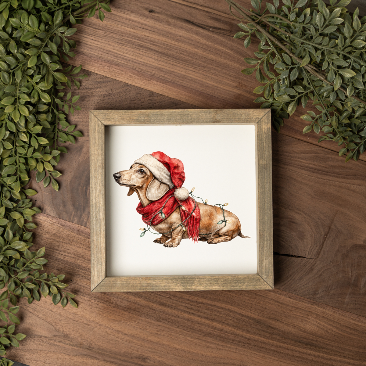Dachshund Christmas Framed Sign, Wiener Dog Santa Hat Wall Art, Christmas Dog Decor, Rustic Holiday Sign, Dachshund Lover Gift, Festive Home Decor