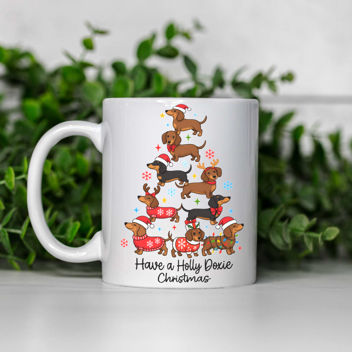 Have a Holly Doxie Christmas Mug, Dachshund Christmas Coffee Cup, Funny Wiener Dog Holiday Mug, Dog Lover Christmas Gift, Festive Dog Mug