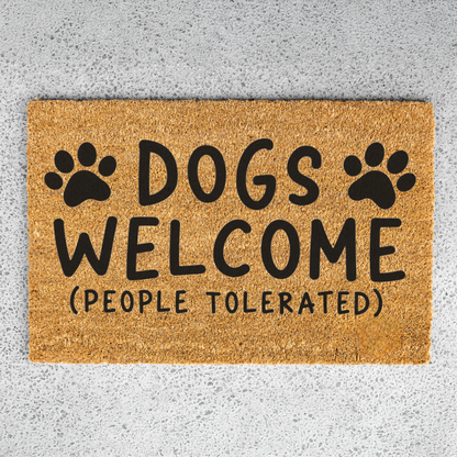 Funny Dog Doormat, Dogs Welcome People Tolerated Welcome Mat, Dog Lover Gift, Paw Print Front Door Mat, Funny Pet Home Decor