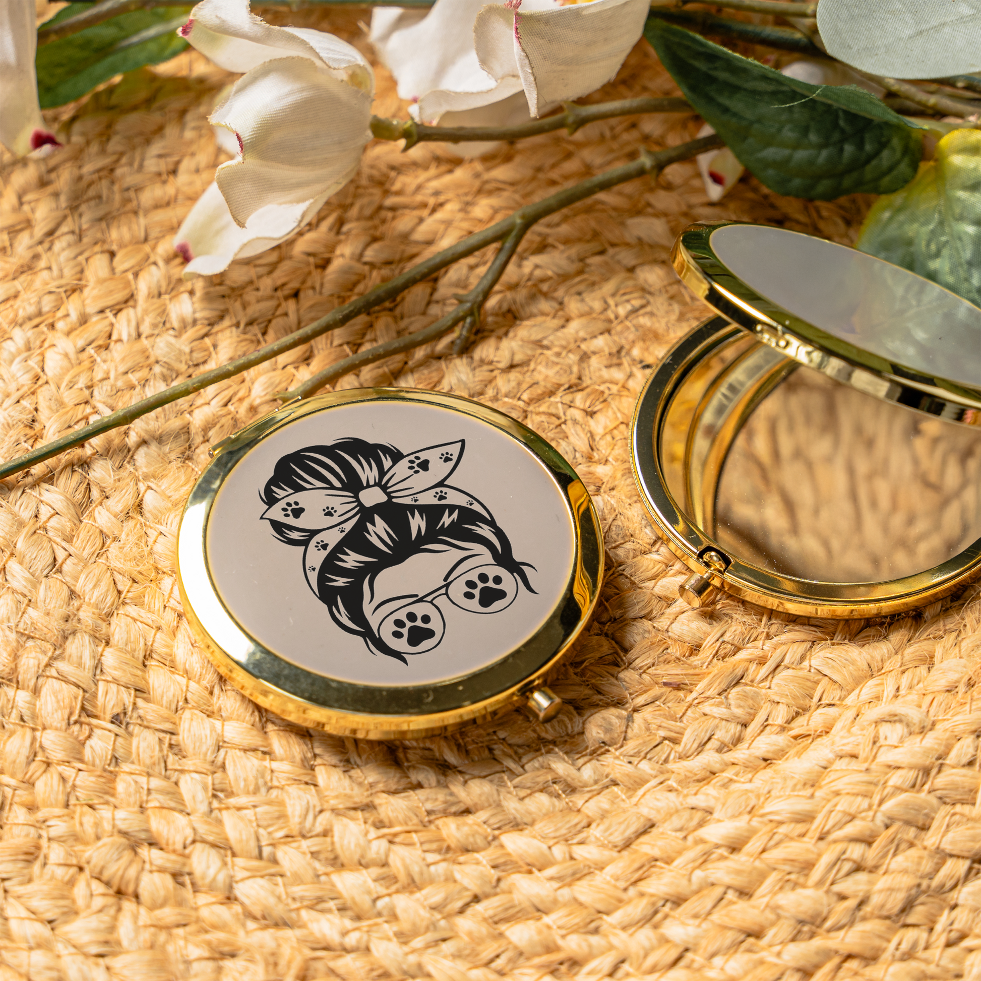 Dog Mom Compact Mirror | Funny Dog Lover Pocket Mirror | Messy Bun Paw Print Makeup Mirror | Purse Mirror Gift | Dog Mom Accessories
