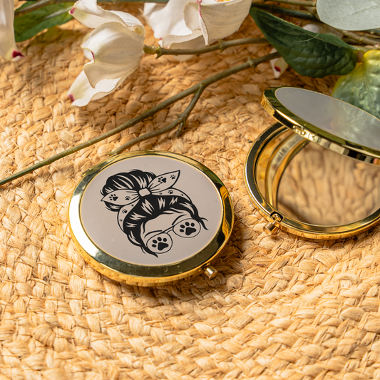 Dog Mom Compact Mirror | Funny Dog Lover Pocket Mirror | Messy Bun Paw Print Makeup Mirror | Purse Mirror Gift | Dog Mom Accessories