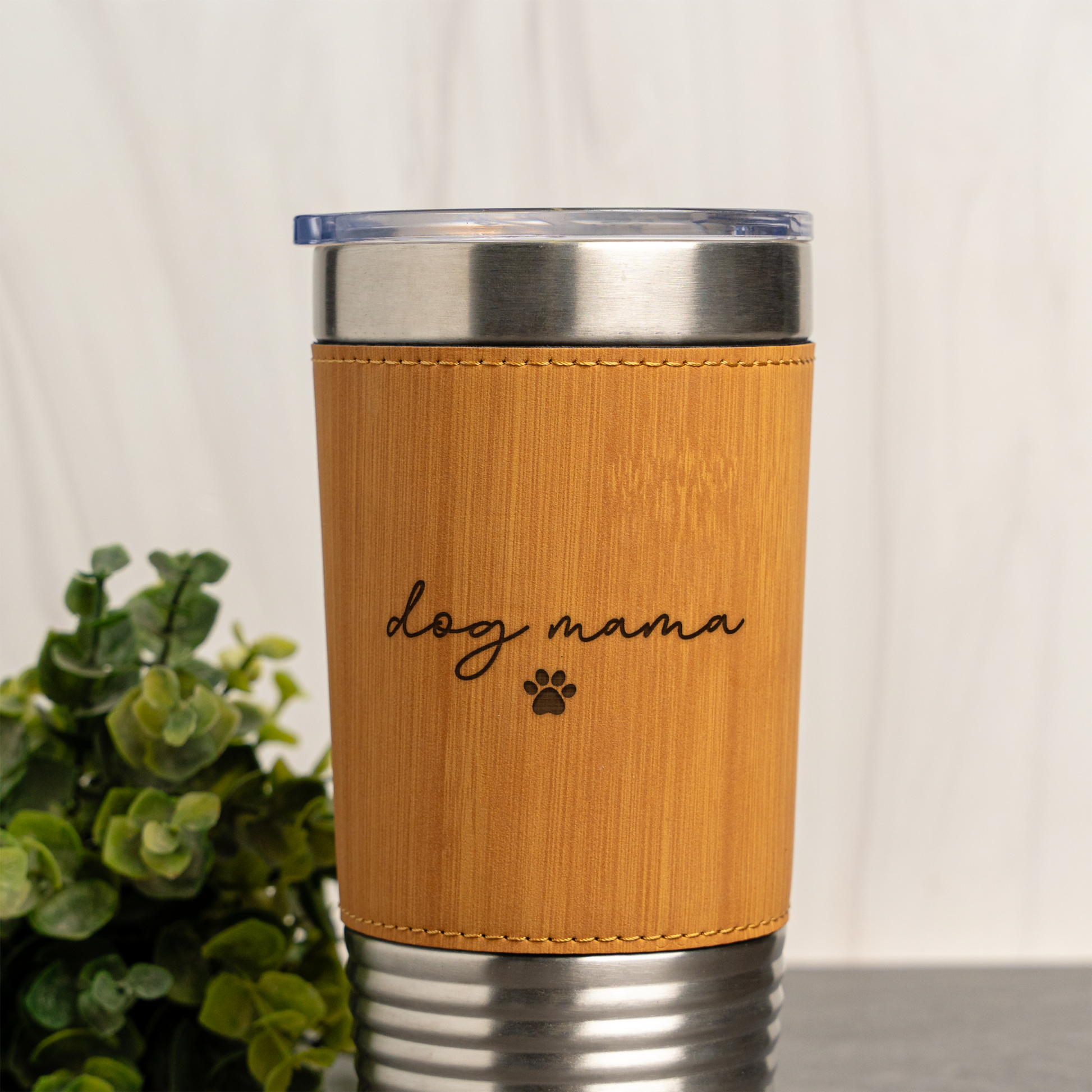 20oz Leather Wrapped Tumbler, Dog Mama Design, Insulated Travel Mug