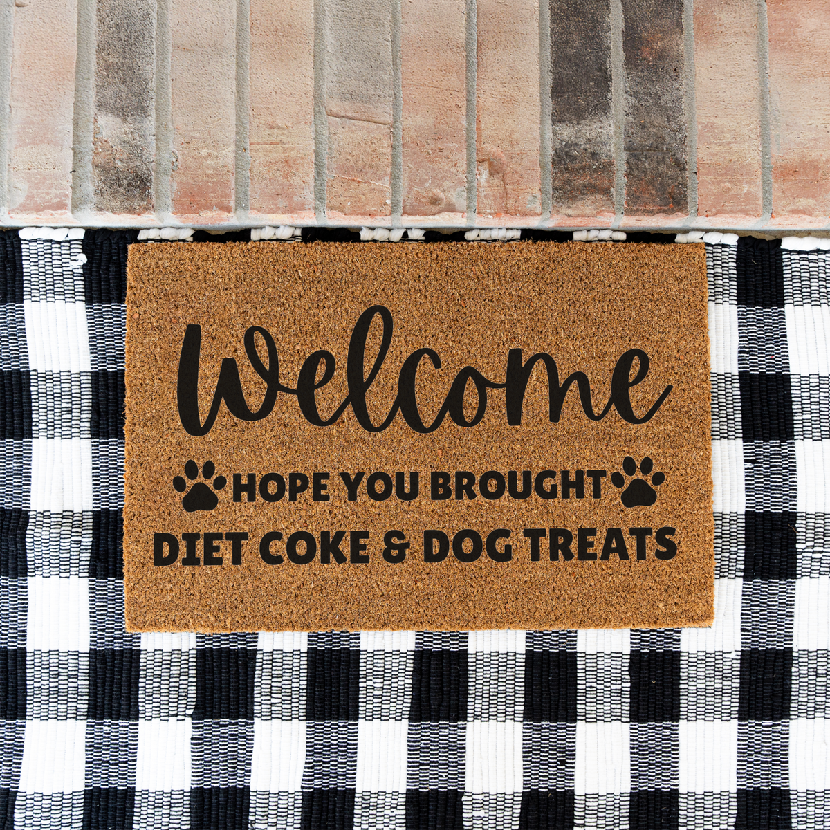 Funny Dog Welcome Doormat, Hope You Brought Diet Coke and Dog Treats Mat, Dog Lover Gift, Cute Front Porch Decor, Dog Mom Housewarming Gift