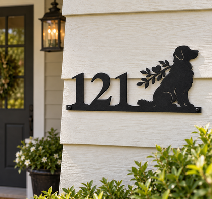 Personalized Golden Retriever House Number Sign