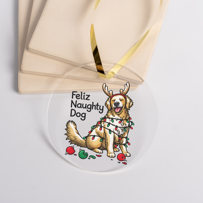 Feliz Naughty Dog Christmas Ornament, Funny Dog Ornament, Christmas Dog Lover Gift, Reindeer Dog Holiday Ornament, Pet Owner Xmas Decor